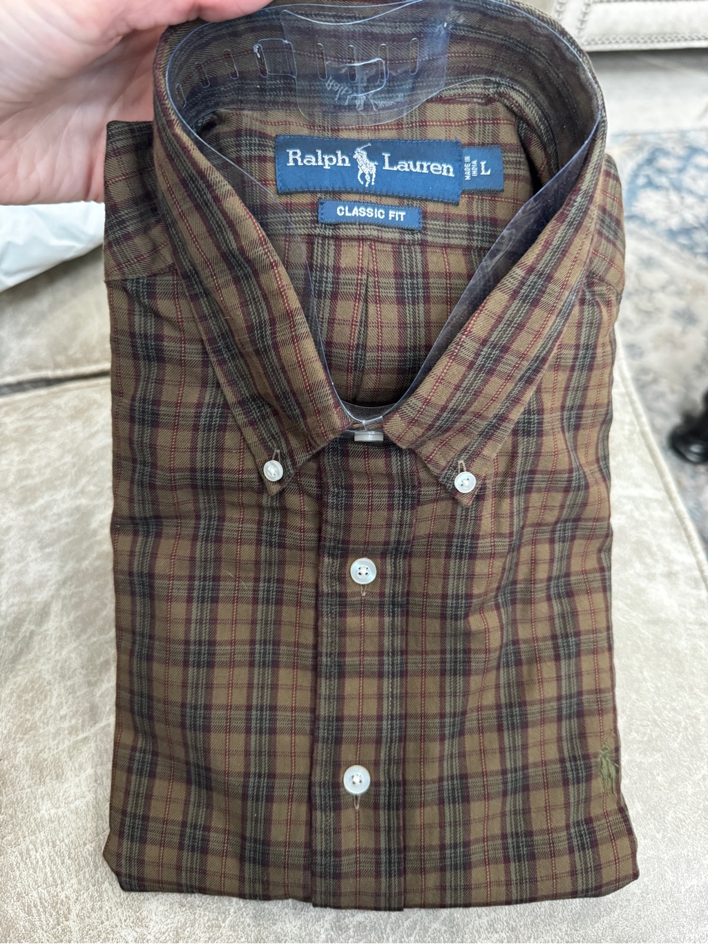New Nwt Men’s Large Ralph Lauren Classic Fit Brown Plaid Button-Down Shirt - L
